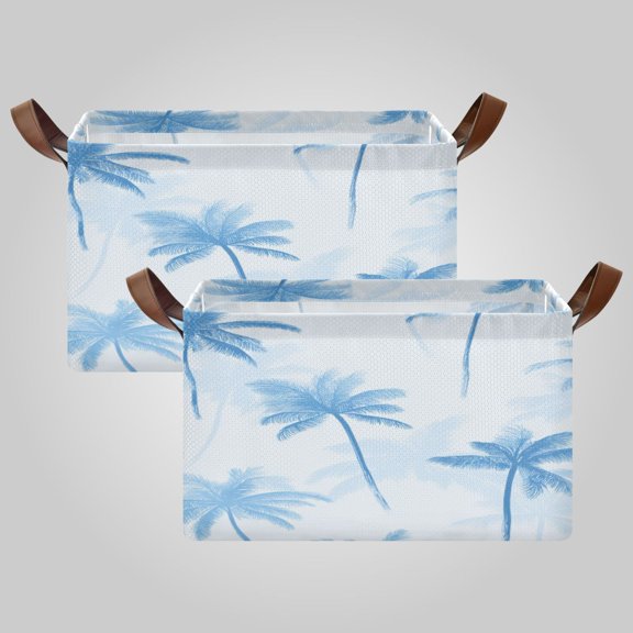 2Pack Waterproof Foldable Storage Basket Medium, Metal Frame & Hollow Board Support, for Clothes and Toy Organization Pale Blue Oasis