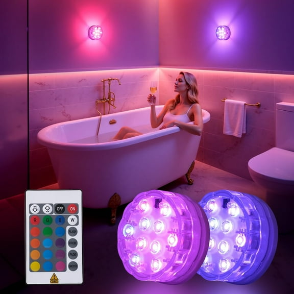 2Pack Waterproof Smart Shower Light with Remote Timer Off , 16 Color RGB LED Mood Light for Bathtub ,Spa, Pool, Bathroom Decor Inside Outdoor