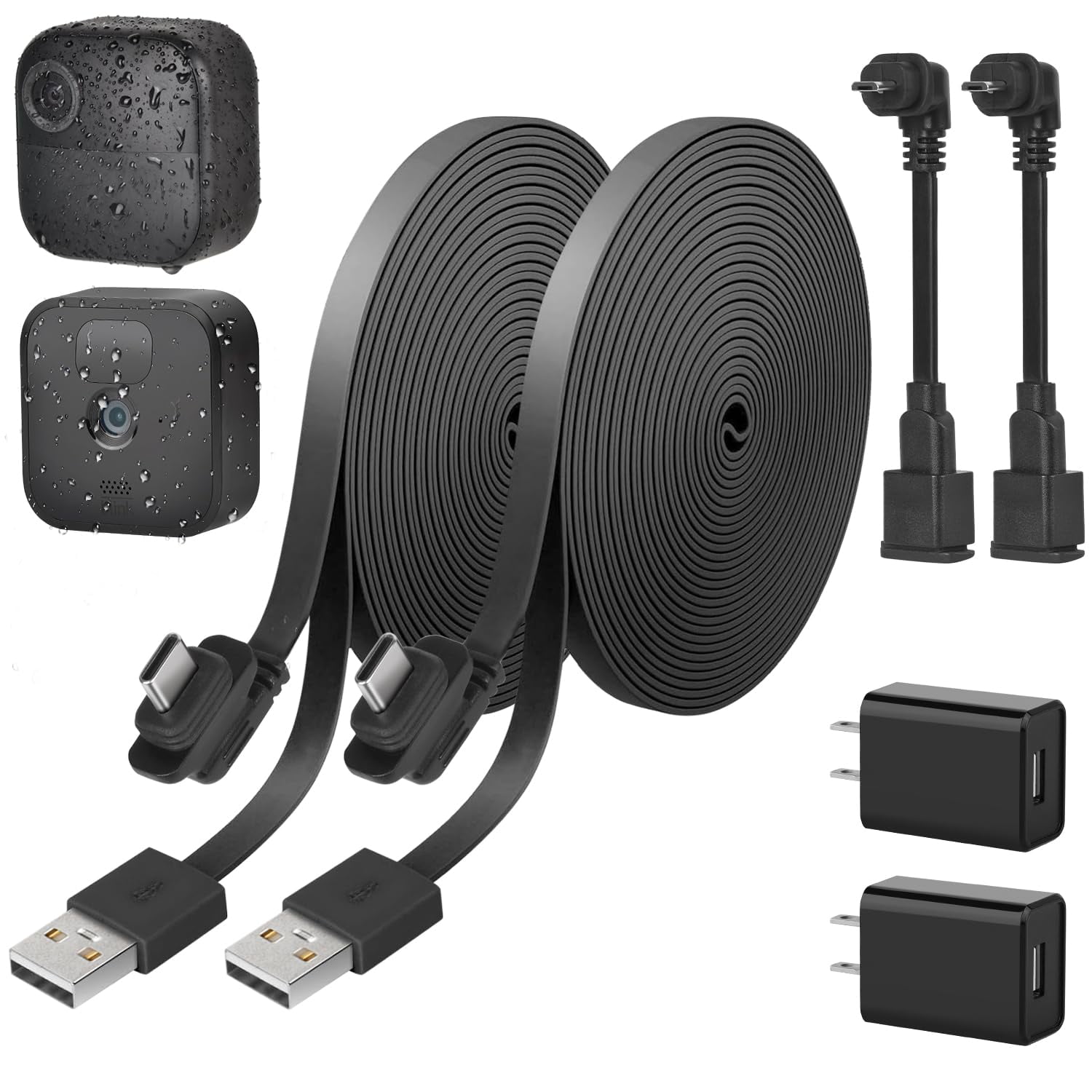 2Pack Weatherproof 30ft/9m Power Cable for Blink Outdoor 4 (4th Gen), Blink Outdoor/Indoor (3rd Gen)&Blink XT/XT2, Flat Extension Charger Cable with Adapter, Extra Type C to Micro USB Adapter