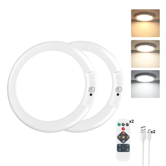 2Pack Wireless LED Ceiling Light, Rechargeable Ceiling Light whit Motion Sensor Support 3 Color Temp for Storage Room, Garage, Bathroom, Stairs, Doorway
