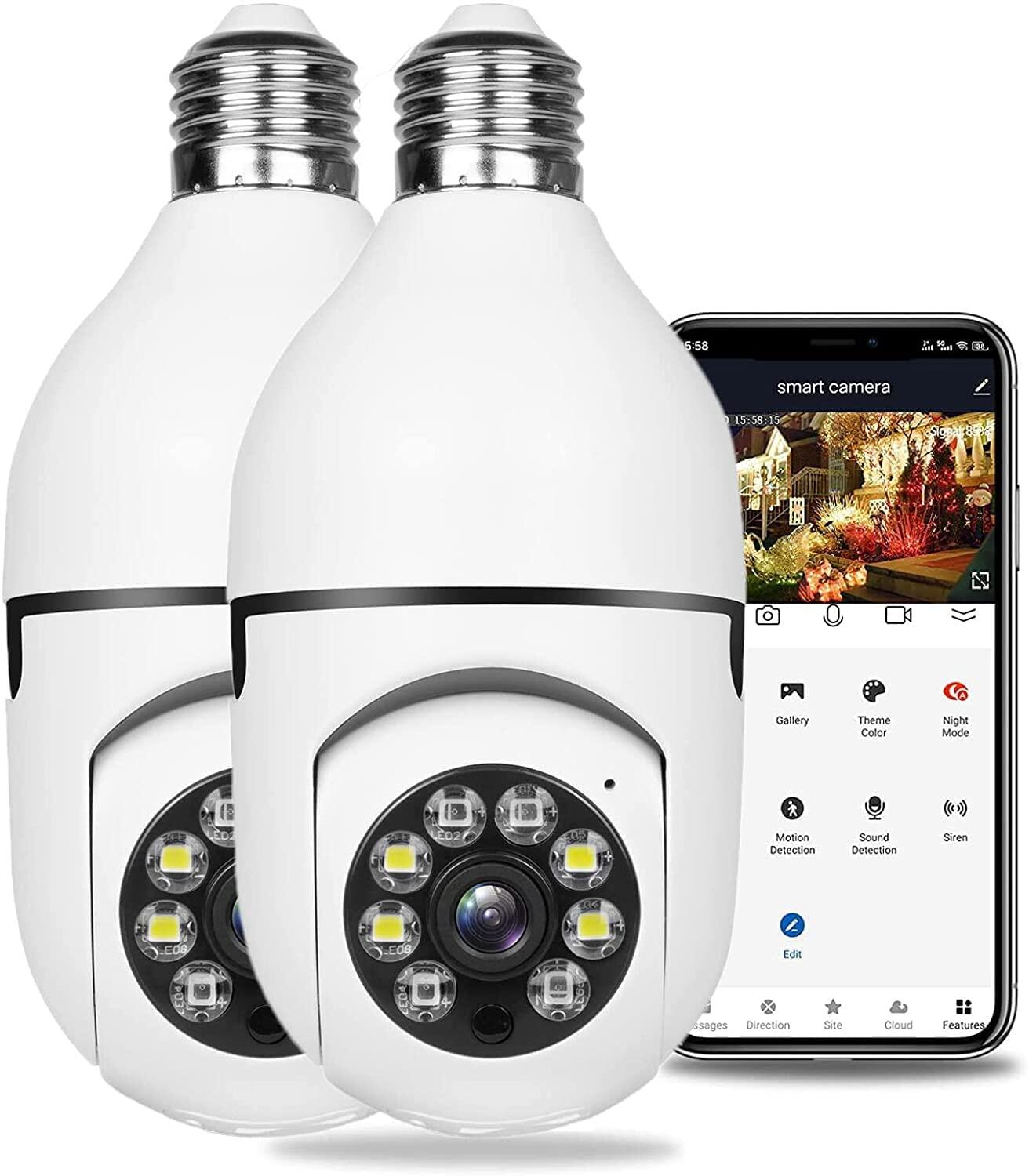 2Pack Wireless WiFi Light Bulb Camera Security Camera,Dome Surveillance ...