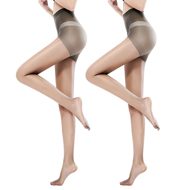 2Pack Women's Sexy Shiny Sheer Control Top Footed Tights Silk