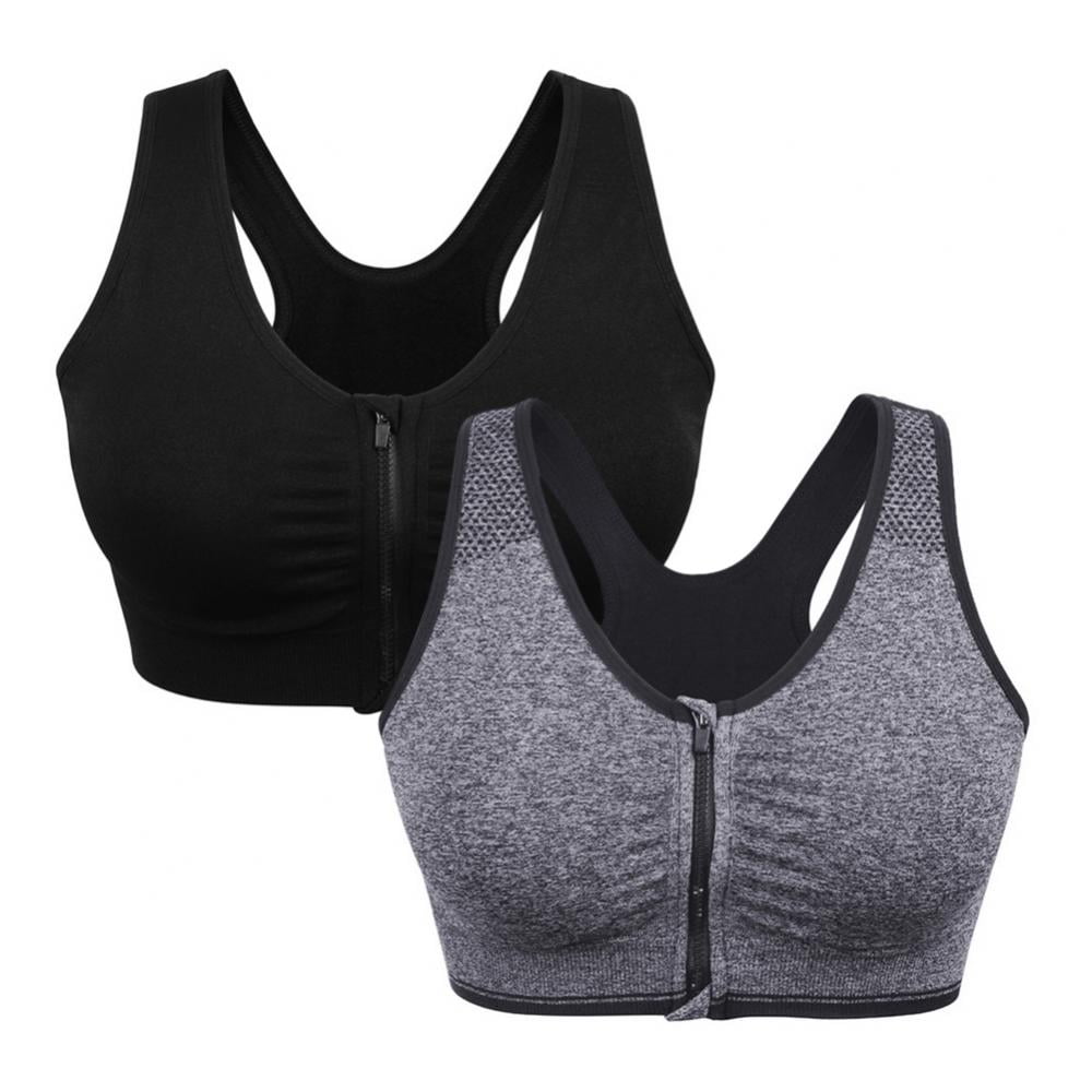 3Pack Women's Zip Front Sports Bra Wireless Post-Surgery Bra Active Yoga  Sports Bras 