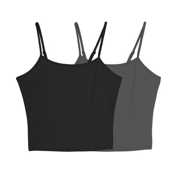 2Pack Womens Camisole Crop Tank Tops Sexy Hot Girl Sleeveless Clubwear Going out Bandeau Bras Base Shirts Gray&Black Small