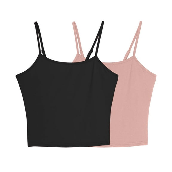 2Pack Womens Camisole Crop Tank Tops Sexy Hot Girl Sleeveless Clubwear Going out Bandeau Bras Base Shirts Pink&Black Large