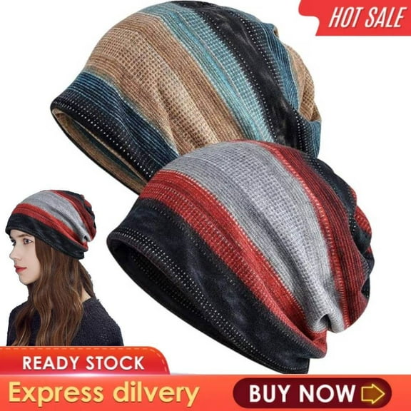 2Pack Womens Chemo Headwear Hats Cotton Slouchy Beanie Cap Scarf Breathable NEW