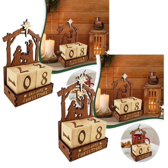 2Pack Wooden Countdown Calendar Star And Moon Design Home For Family & Kids Desktop Ornament Home Decor
