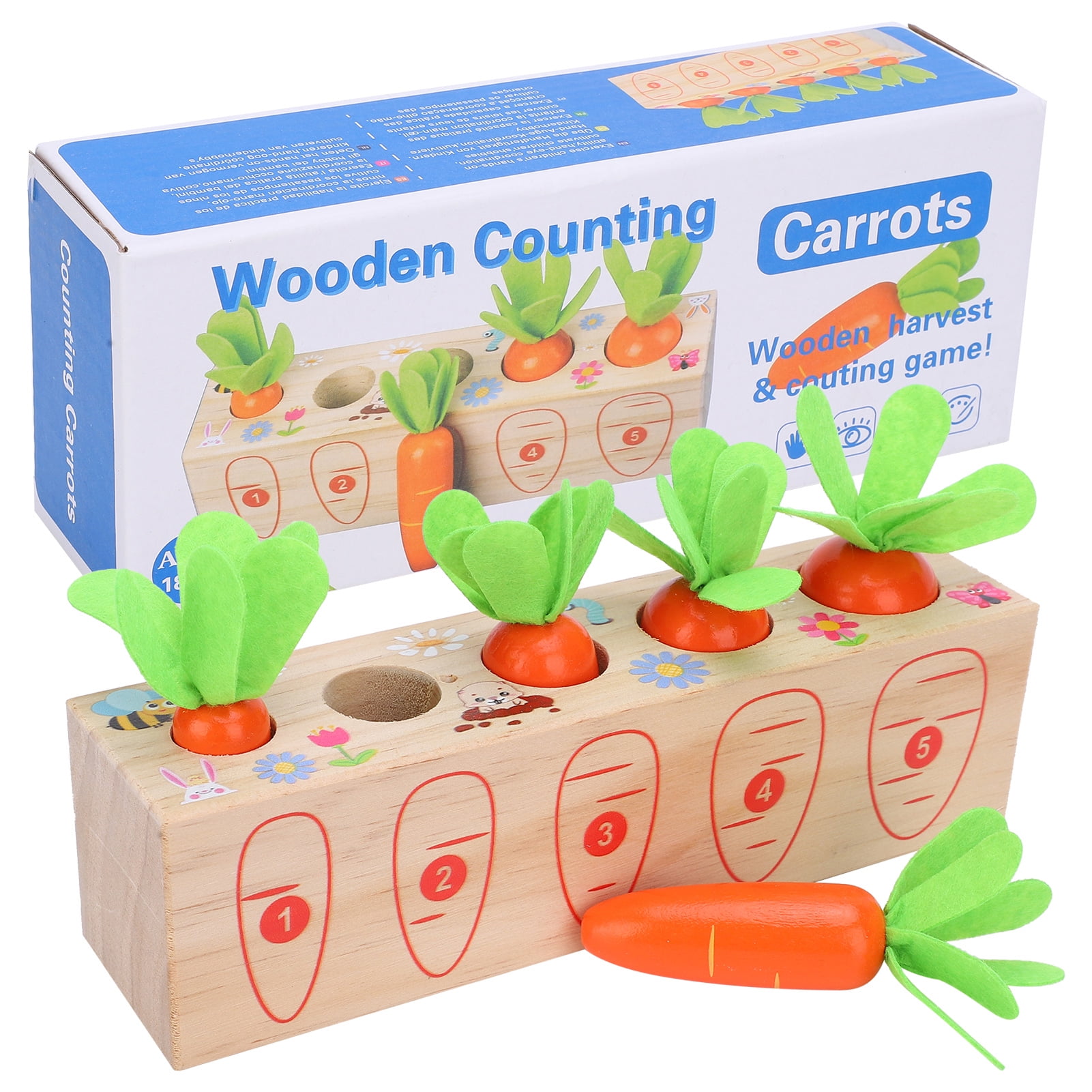 (2Pack) Wooden Pull Carrot Game Number Fine Motor Skill Toy Matching ...