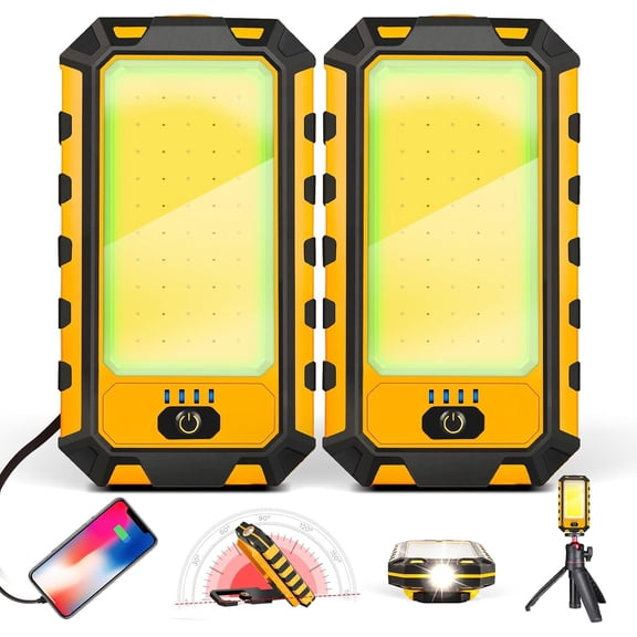 2Pack Work Light, 1500Lumens Flashlight Rotatable Mechanic Light with Hook Job Site Lighting, Portable Worklight for Repairing Working Camping Hiking