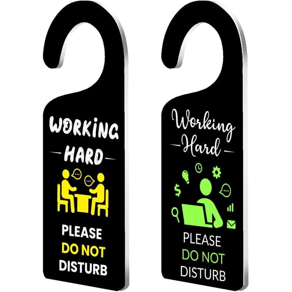 2Pack Working Hard Do Not Disturb Door Sign Acrylic Notice Door Hanger Sign Engraved Acrylic Door Sign Hanger for Homework Office Schools Business Conference Room Meeting In Session