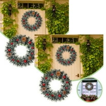 2Pack Wreath For Front Door 24 Inch Holiday Greenery With Red Berries Pinecones And Bow For Xmas Season Party Home Indoor Outdoor Wreath Home Decor