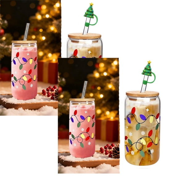 2Pack Zays Color Changing Cup Cute Glass Cups With Lids And Glass Iced Coffee Cups With Lids Reusable 18Oz Travel Mug With Lid And Party Xmas Fo Glass&Bottle Home Decor