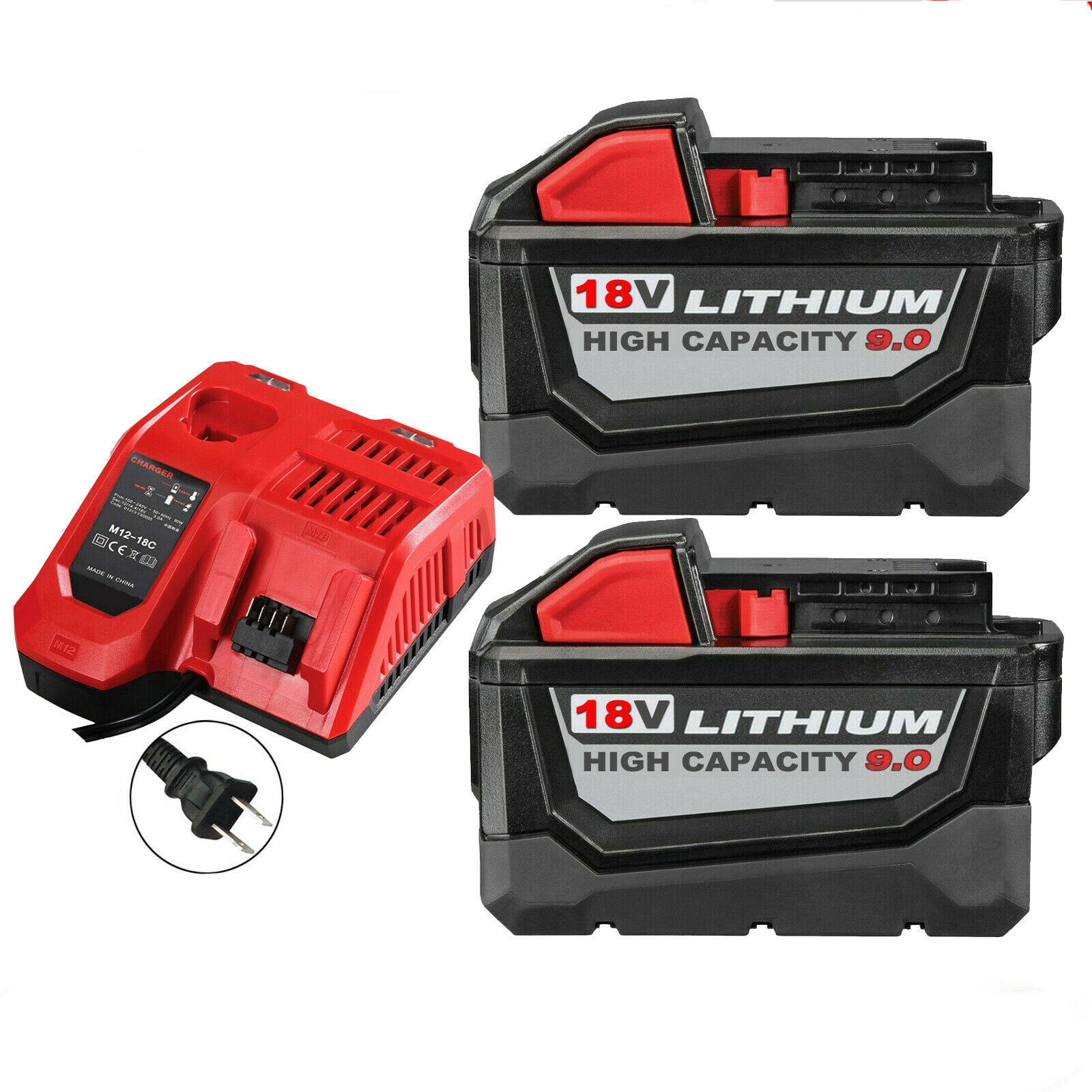 2Pack for Milwaukee M18 XC 18volts 9.0 AH Extended Lithium Ion Battery 48 11 1890 and Fast Charger