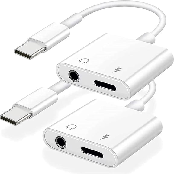 2Pack iPhone 15 Headphone Adapter,2 in 1 USB C to 3.5mm Aux Audio Dongle +Charge Splitter Headphone Accessories Compatible with iPhone15/15Plus/15Pro/15Pro Max/Samsung Galaxy/Google