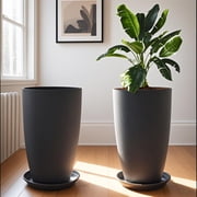 Gamexcel 2Pack of 21" Round Tall Planter for Indoor Outdoor Porch/Patio with Drainage Holes Modern Decor for Flowers, Interior Plants, Black