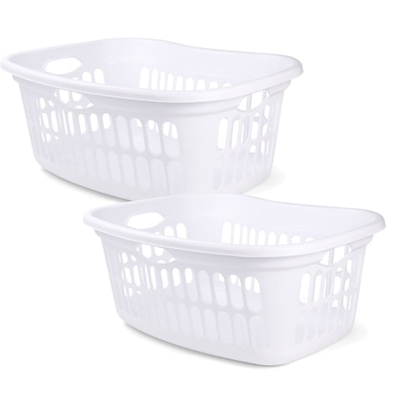 2Pack of 50L(1.5 Bushel ) Large Hip-Hugger Portable Plastic Laundry Basket Stackable Storage Bin, White