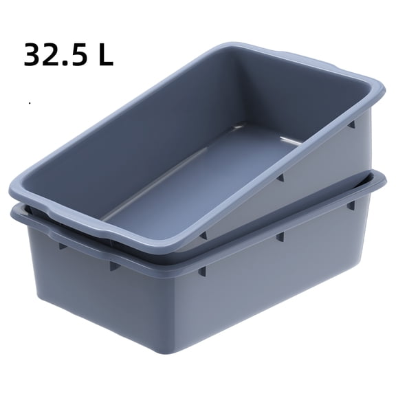 2Pack of Commercial Bus Tub Plastic Rectangular Washing Bin, Gray, 24.5" x 16.5" x 7"