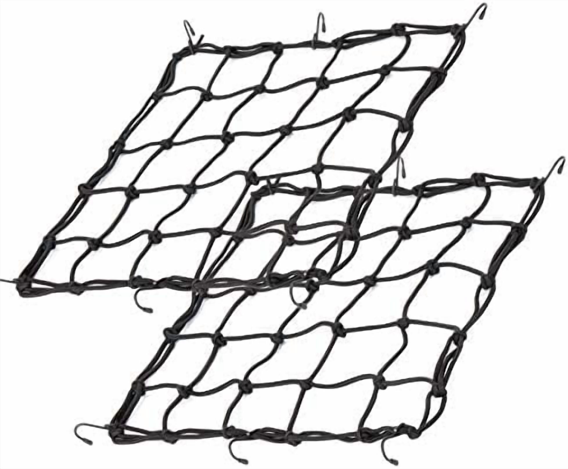 2Pack15.7 x15.7 Cargo Net, Made of Rubber Heavy Duty Bungee Net Stretches to 31.5"x31.5" Gear Helmet Luggage Thicken Netting with 3"x3" Small Mesh &6Adjustable Metal Hooks for Motorcycle Bike