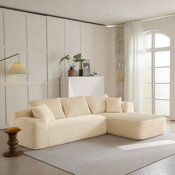 2Package Delivery 106" Modular Couch -Boneless Couch for Small Spaces , Soft Corduroy Fabric with Deep Seat Design, Cloud Sectional Couches for Living Room Bedroom - Zero Assembly Cloud Sofa Bed