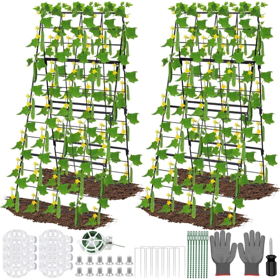 2Packs 17 x 42 Inch Garden Trellis for Raised Beds Foldable Climbing Plant Support Cucumber Trellis Outdoor A-Frame Metal Vegetable Bean Trellis with Garden Supplies for Grape Tomato Peas Flower