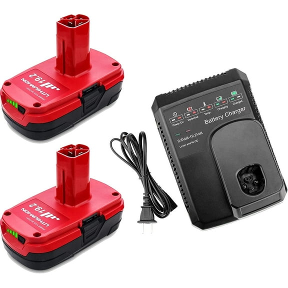 2Packs 19.2V 3.0Ah C3 Battery Compatible with Craftsman 19.2 Volt Lithium DieHard 11375 11376 130279005 1323903 130211004 and Charger