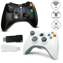 2Packs 2.4G Wireless Controller for Xbox 360 Wireless Remote Controller Gamepad with Non-Slip Joystick Thumb Grips & Double Shock Live Play for Xbox 360/360 Slim, PC Windows 7, 8, 10 (White+Black)