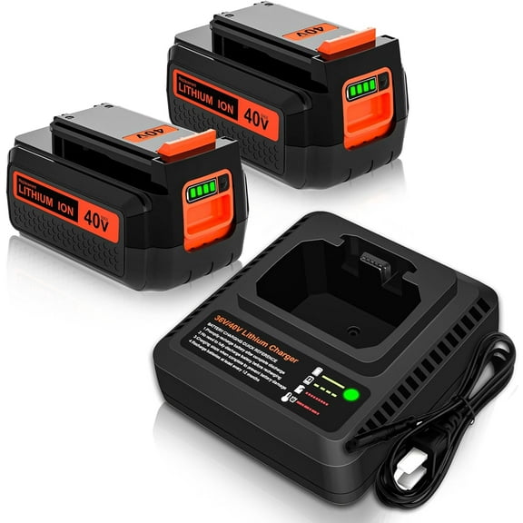 2Packs 3000mAh 40V LBX2040 Replacement Battery and Charger Compatible with Black and Decker 40 Volt Battery Lithium LBX2040 LBXR36 LBXR2036 LST540 LCS1240 LBX1540 LST136W Cordless Power Tool