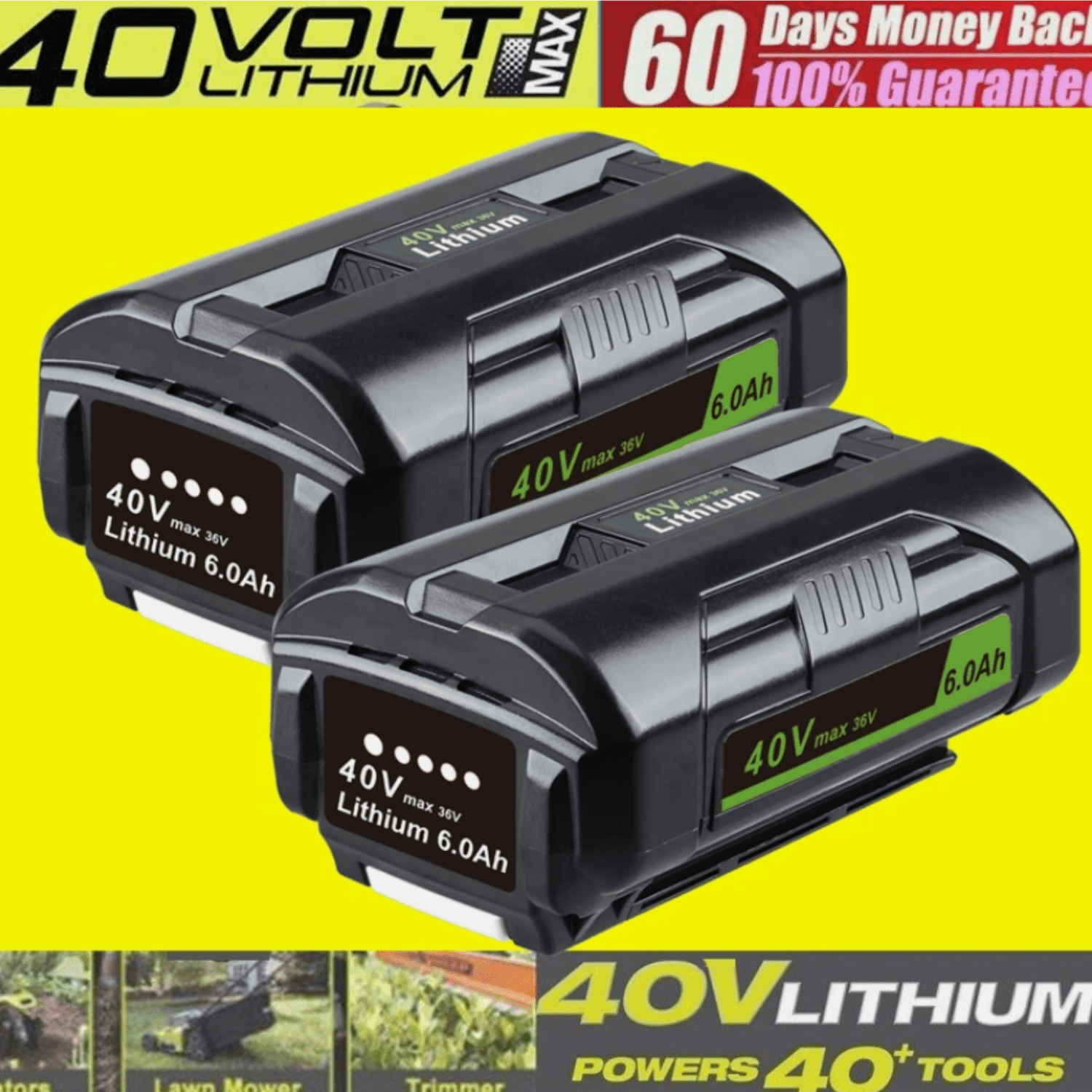 2Packs 40V Battery for Ryobi 40 Volt 6.0Ah High Capacity Lithium OP4040 OP4026 OP40501 OP40401