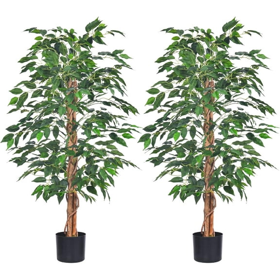 2Packs 4FT Artificial Ficus Tree, Fake Plants with Sturdy Plastic Nursery Pot,Faux Ficus Trees for Home Office Living Room Indoor Outdoor Decor Perfect Housewarming Gift (4FT-2Packs)