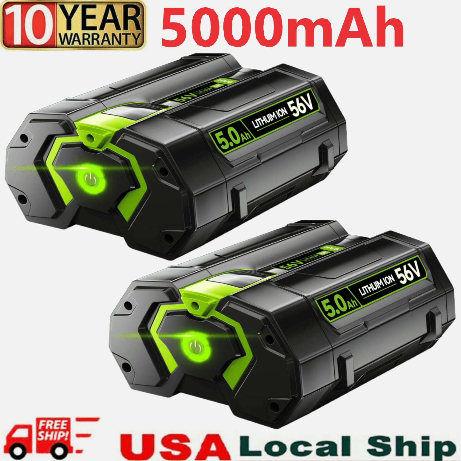 2Packs 56V 5.0Ah Replacement for EGO Battery BA1400T BA2800T - Compatible with EGO 56V Battery Power Tools
