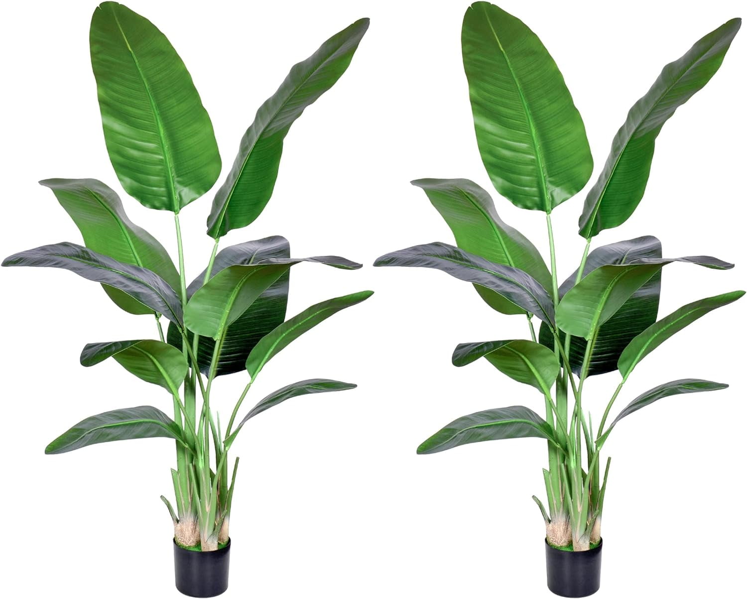 2Packs 5FT Artificial Bird of Paradise Plant,Faux Palm Tree Potted