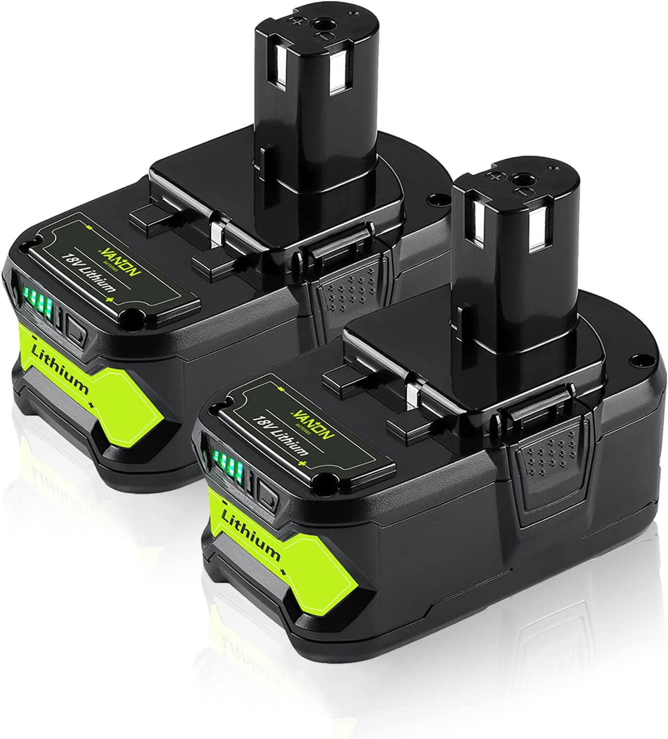2 Batteries 18V 8.0Ah Pour Outils Ryobi ONE+ – Compatibles P108, RB18L40, Etc. – Lithium, Avec Indicateur De Charge