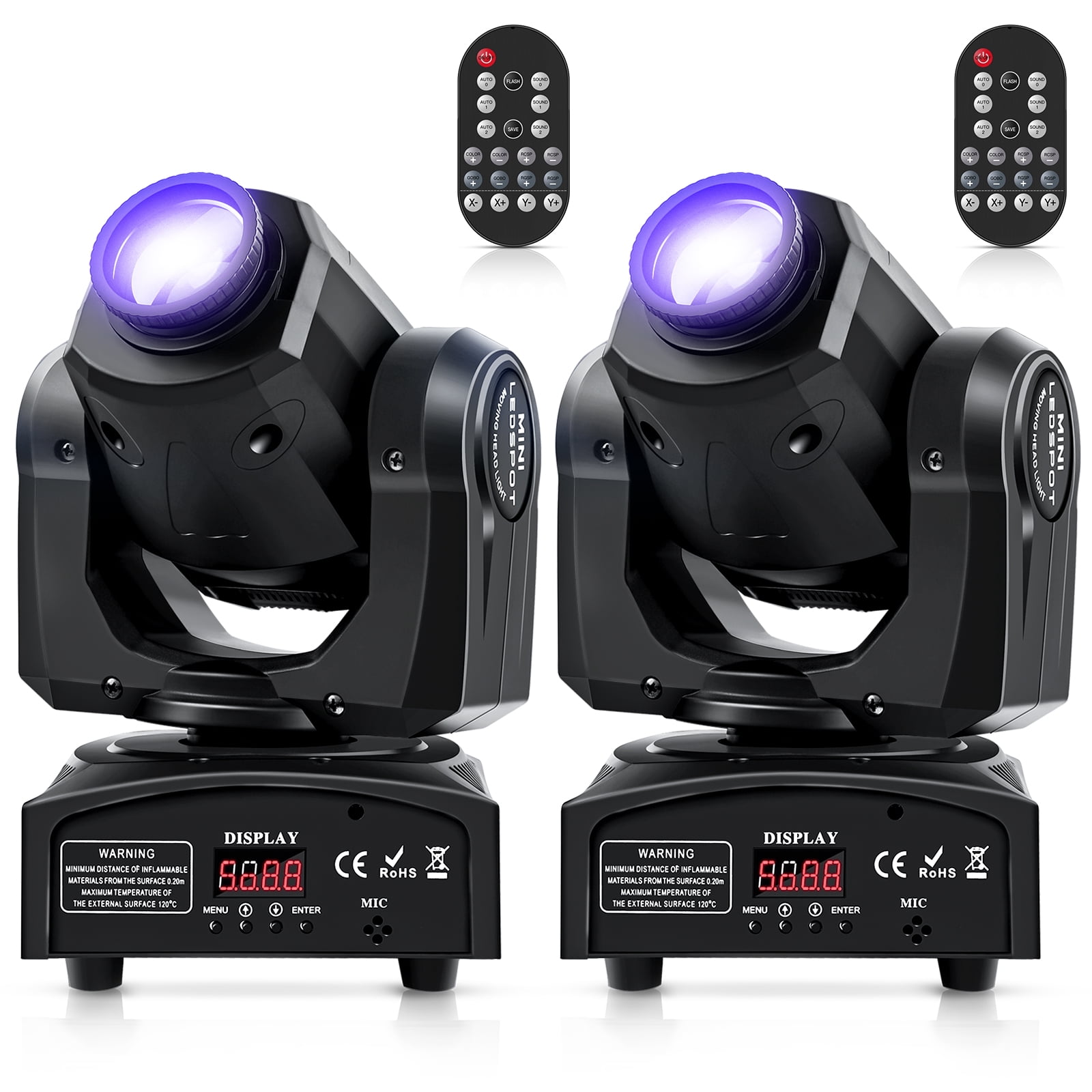 2Packs 60W LED Moving Head Light Stage Lights with Remote Control 7 GOBO 7 Colors Spotlight by DMX Controlled 11 Channel with Sound Activated for Disco Club Party Stage Lighting Shows