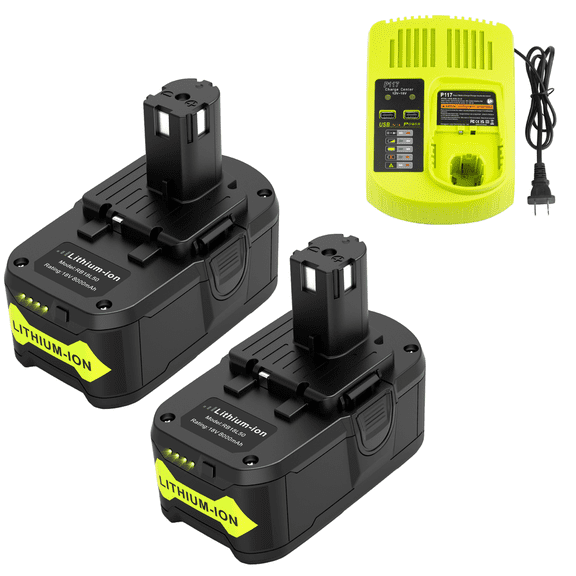 2Packs 8.0Ah Replacement Battery and Charger for Ryobi 18V Battery Compatible with Ryobi 18 Volt Battery ONE+ Plus P102 P103 P104 P105 P106 P108 P109 PBP002 PBP005 RB18L50 BPL1820 Tools