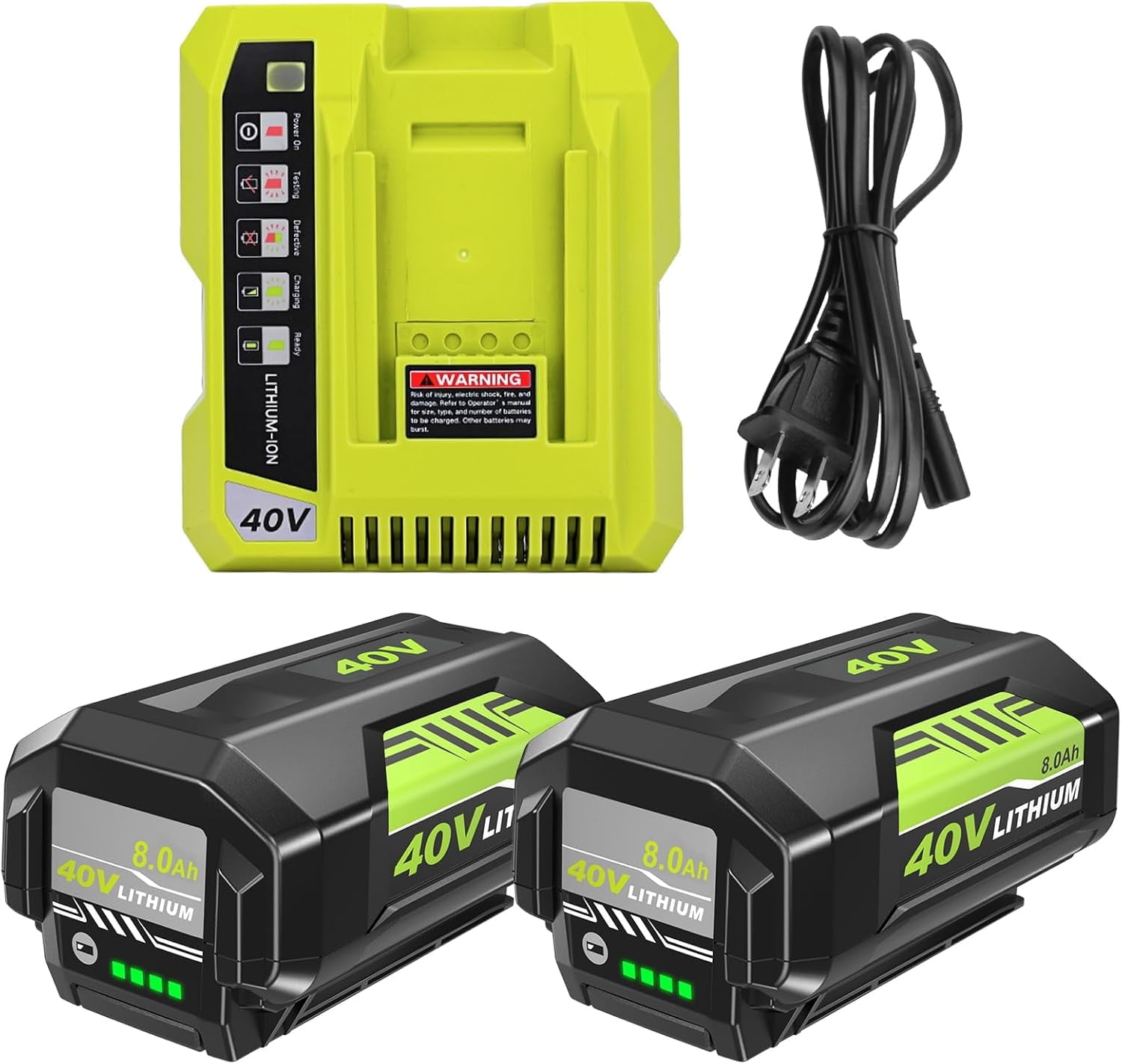 2Packs 8000mAh Replacement for Ryobi 40V Battery and OP401 Charger Kit Compatible with Ryobi 40 Volt Lithium Battery OP4026 OP40261 OP4050 OP4040 OP40401 OP40201 OP40601 Cordless Power Tools