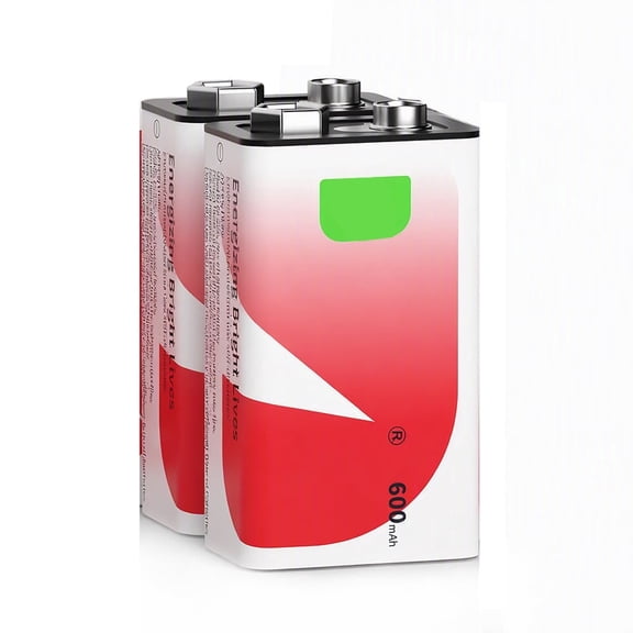 2Packs 9 Volt Li-ion USB Rechargeable Batteries 5400mWh 9V Lithium Ion Battery ,600mAh , 9Volt