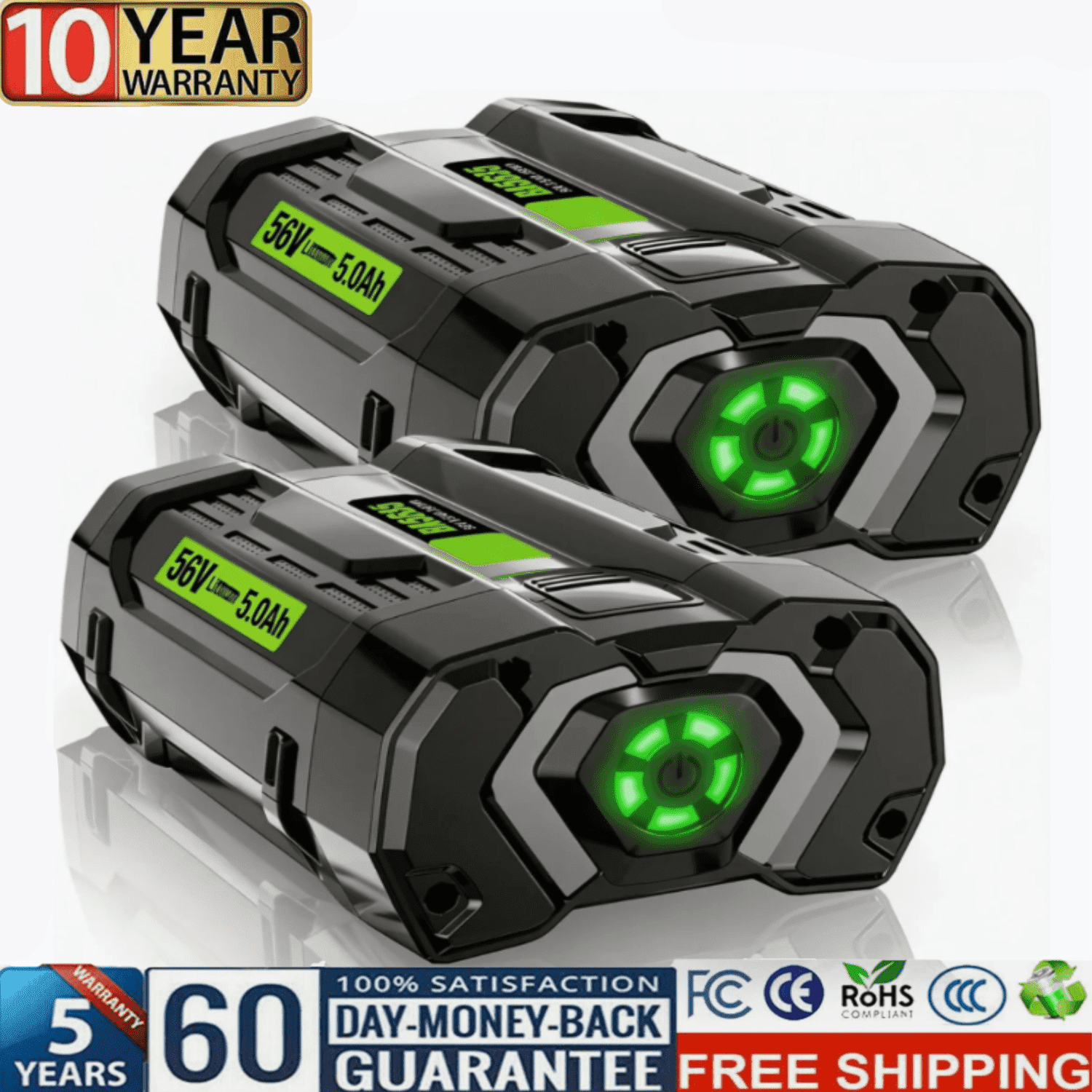 2Packs BA4200T 56V 5.0Ah Compatible with EGO 56V Battery Lithium Replacement for ego 56V Max Battery BA2800 BA4200T BA4200 BA1400 BA2800T BA5600T Power Tools Battery