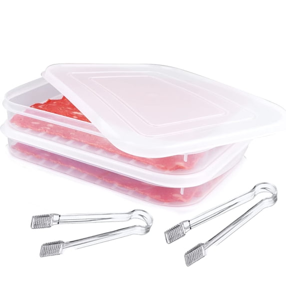 2Packs Bacon Keeper Plastic Deli Meat Saver with Lids Rectangle Food Container