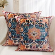 2Packs Boho Pillow Covers Tribal Tapestry Hues Bohemian Carpet Vintage Throw Pillow Cases with Zipper Home Decor for Living Room Bedroom Sofa Car-Double Sided Carpet 18 18inch