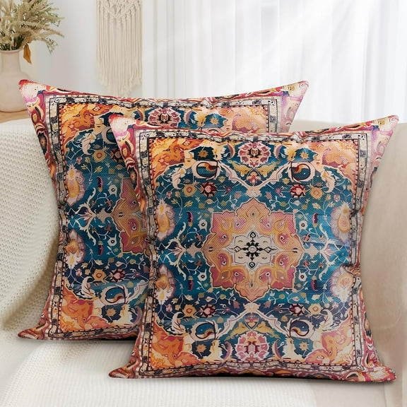 2Packs Boho Pillow Covers Tribal Tapestry Hues Bohemian Carpet Vintage Throw Pillow Cases with Zipper Home Decor for Living Room Bedroom Sofa Car-Double Sided Carpet 18×18inch