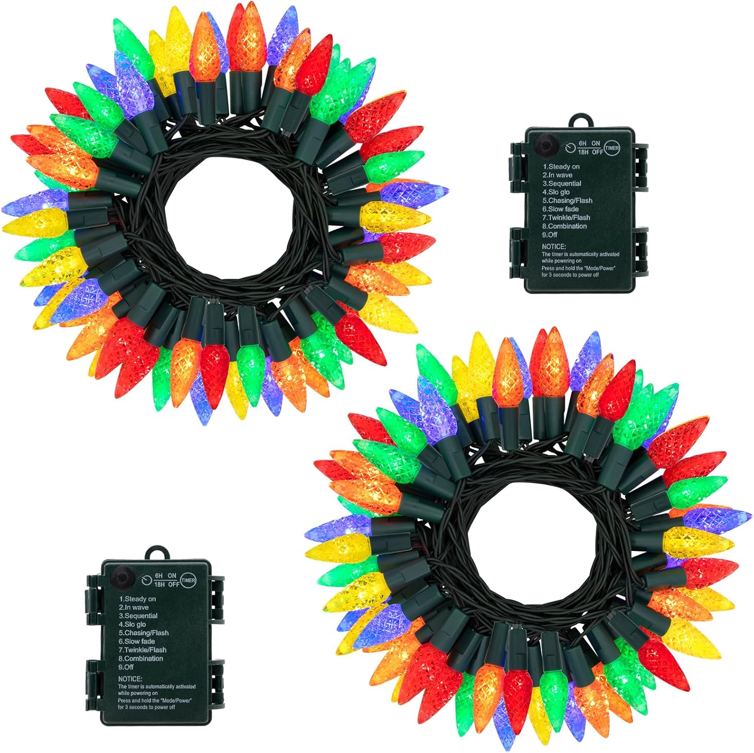 2Pack Red White Christmas Mini String Lights Battery Operated 32.8Ft 100LED Battery Christmas Candy Cane String Lights Dark Green Wire Timer 8 Modes Indoor Outdoor Christmas Decoration For Tree Wreath