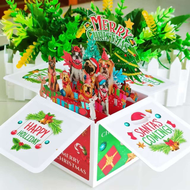 2Packs Christmas Musical PopUp Card with LED Lights, Blowing Stove