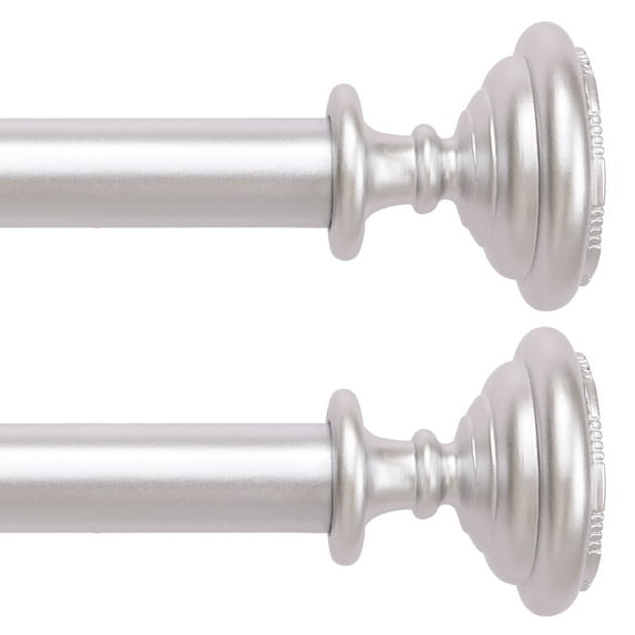 2Packs Curtain Rod 1inch Diameter Adjustable Window 2Packs Curtain Rods with ball finials, 3piece brackets, hardware kits. Silver 48-86 inches.