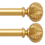 2Packs Curtain Rod 1inch Diameter Adjustable Window Drapery Rods with ball finials, 3piece brackets, hardware kits. Gold 36-72 inches.