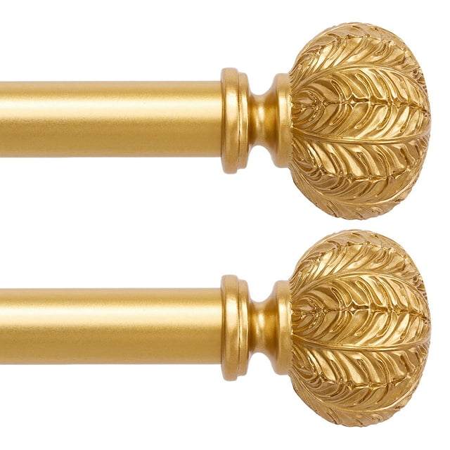 2Packs Curtain Rod 1inch Diameter Adjustable Window Drapery Rods with ball finials, 3piece brackets, hardware kits. Gold 48-86 inches.