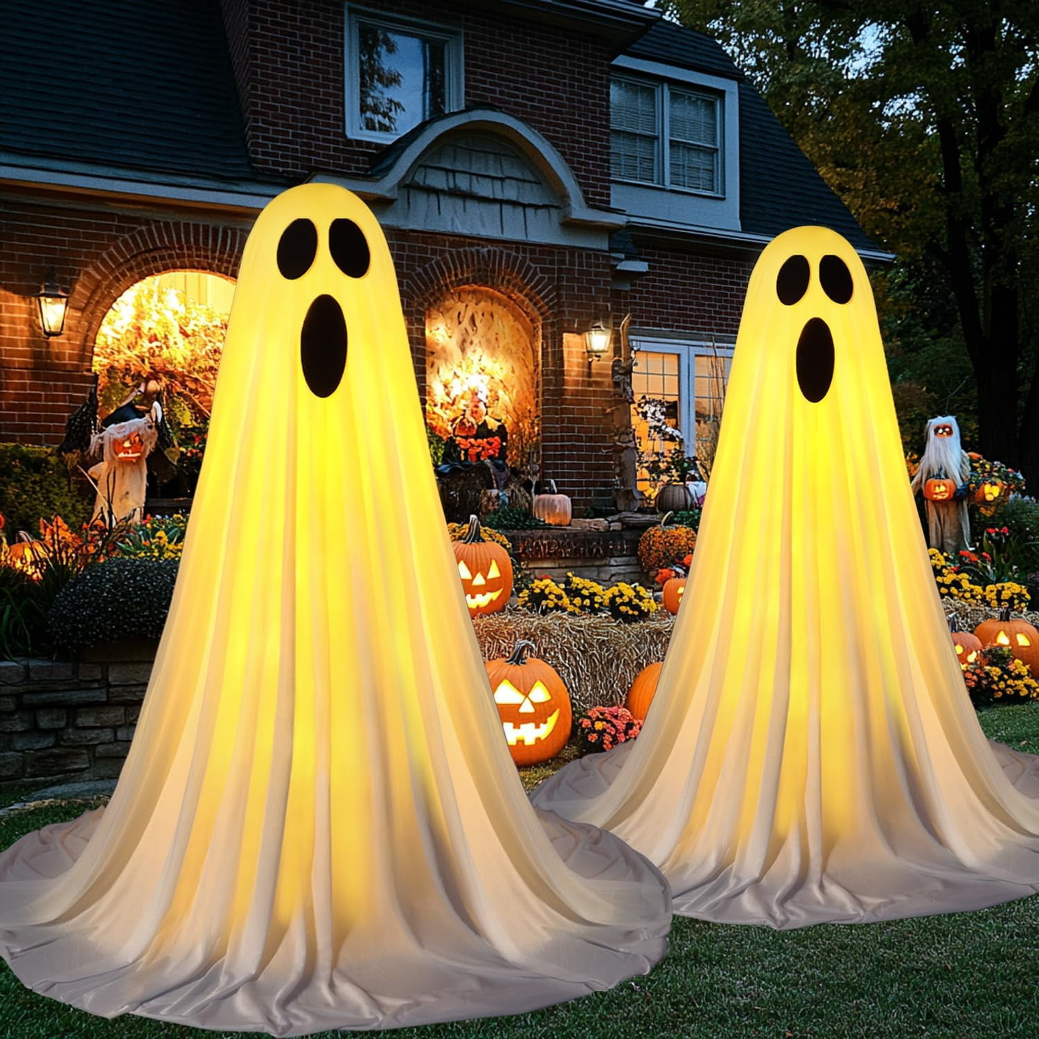 Adjustable Height White Halloween Ghost Decor with Lights