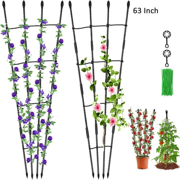 2Packs Garden Trellis for Climbing Plants Indoor and Outdoor 63 Inch Plant Trellis for Climbing Plants, Indoor Plants Trellis for Potted Plant with Twist Ties Butterfly Stakes Decorations