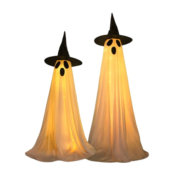 2Packs Halloween Decorations Outdoor Cute Halloween Decorations Indoor DIY Ghost Kit Decor with Witch Hat String Lights Spooky Scary Decor for Front Porch Yard Garden Lawn