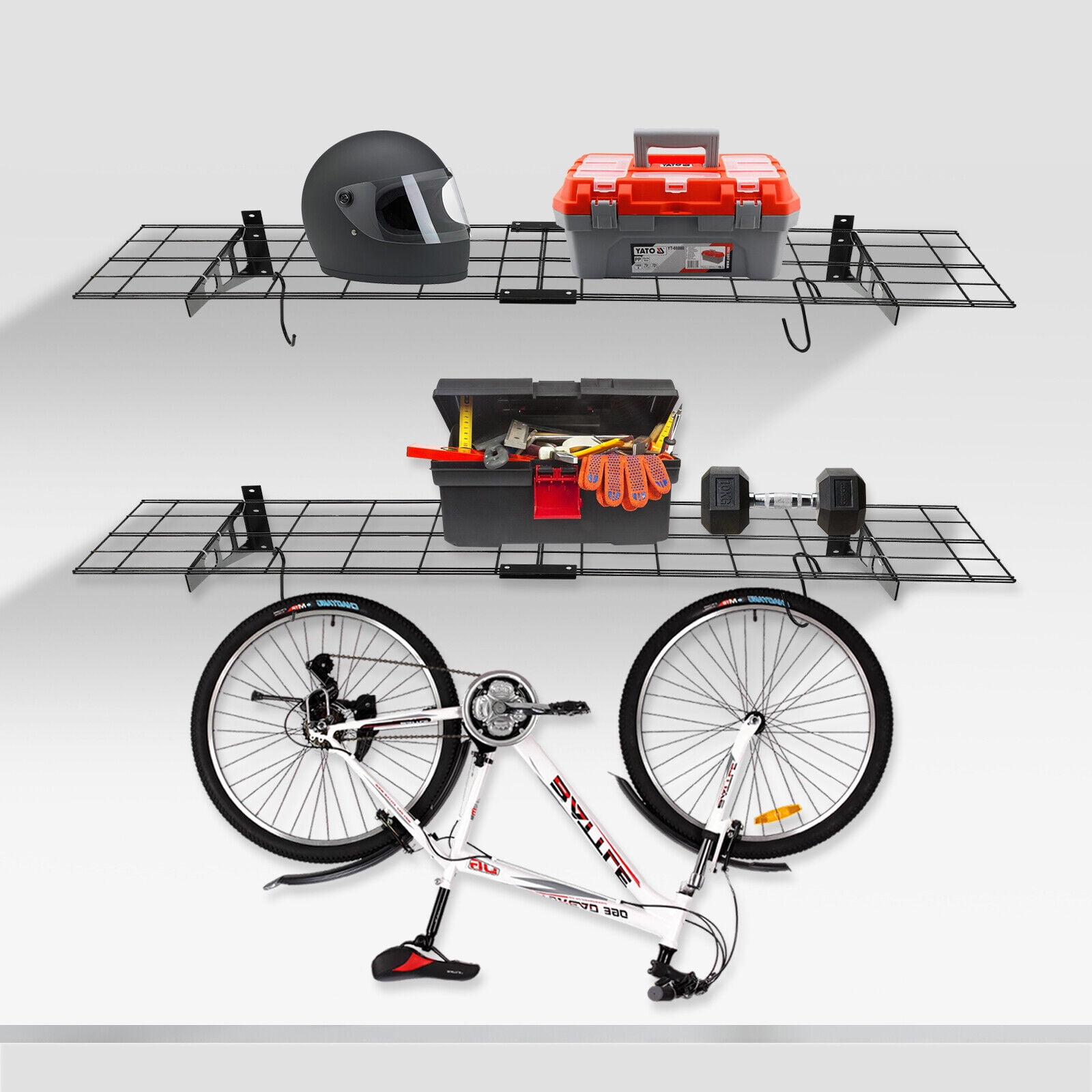 2Packs Heavy Duty Garage Storage Rack Mesh Surface with 4 Hooks Wall ...