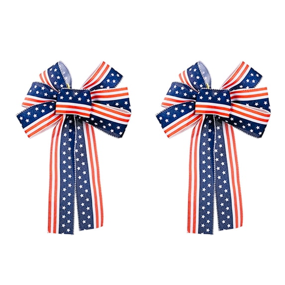 2Packs Large Pre-Formed Patriotic Wreath Bows, 14.9x9.8 Inch Red White Blue Ribbon Decor for 4th of July, Stars & Stripes Bunting for Door or Railing, By VINOIC